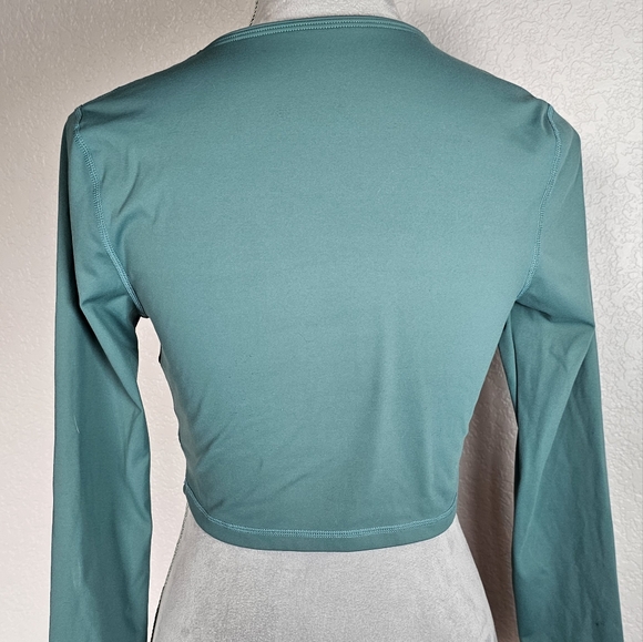 Long Sleeved Women's Cropped Wrap Top Workout Gym Small green - Picture 3 of 3